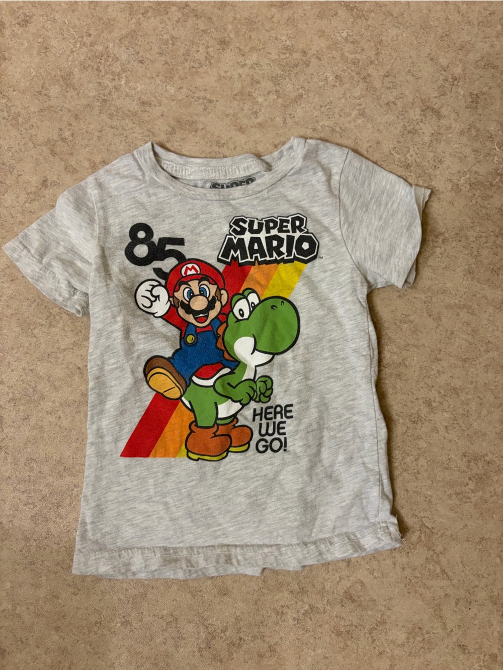 Super Mario Kids Tee in Light Heather Gray - Mario & Yoshi